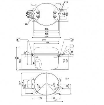 Dimensiuni Secop Danfoss TLES 8.7 KK.3